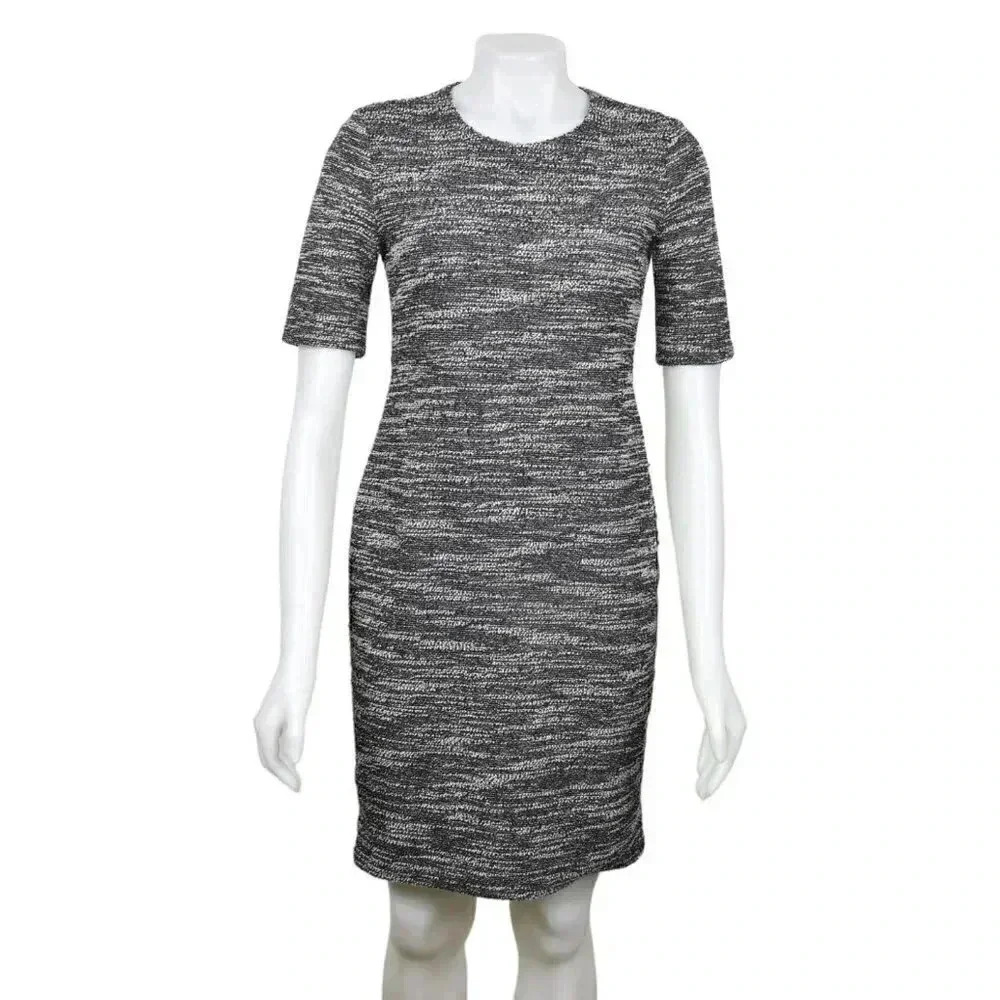 Banana  Republic Boucle Sheath Dress Size 6 Petite Black White - Picture 4 of 13